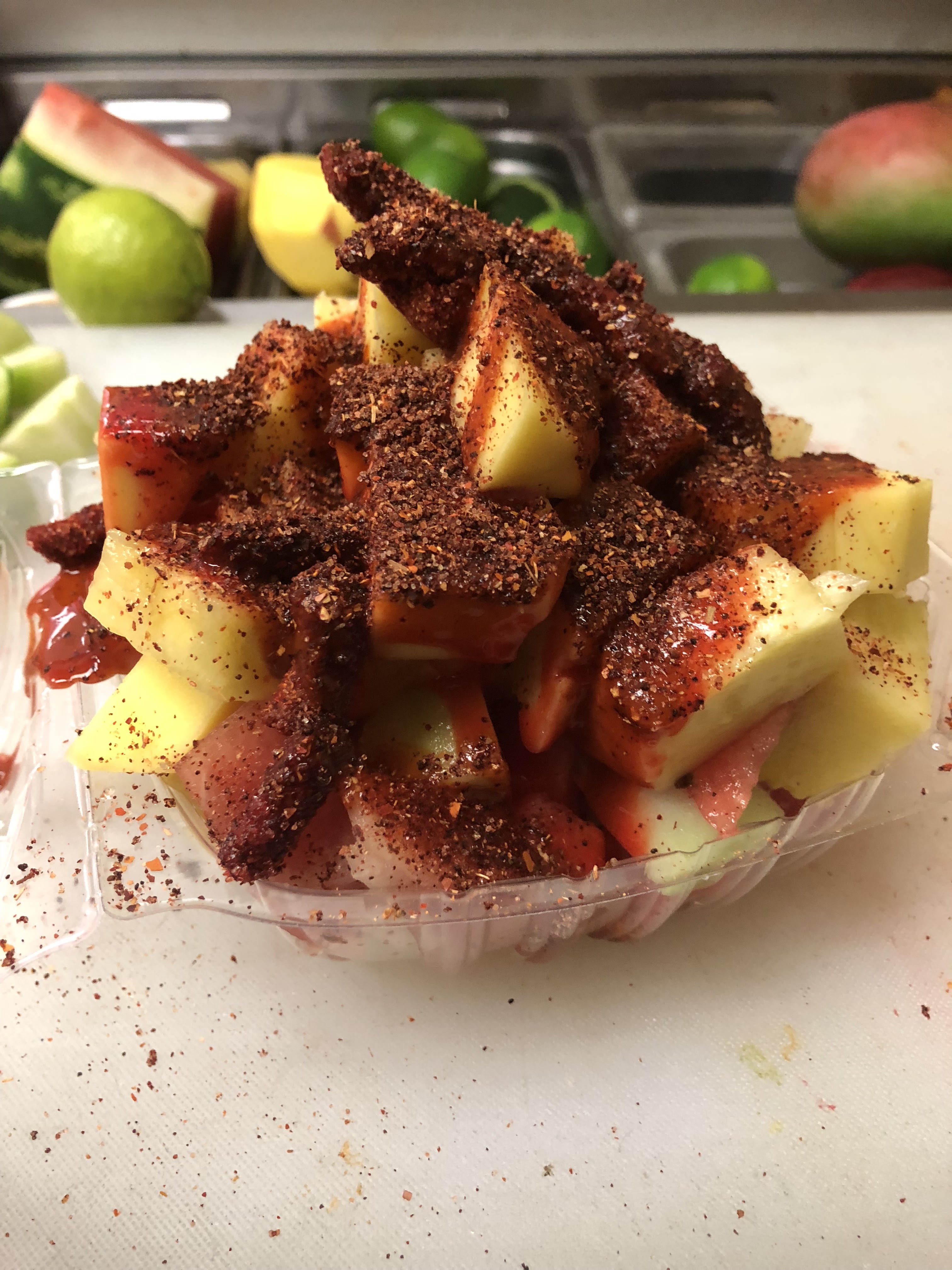 Fresh fruit with chili and chamoy