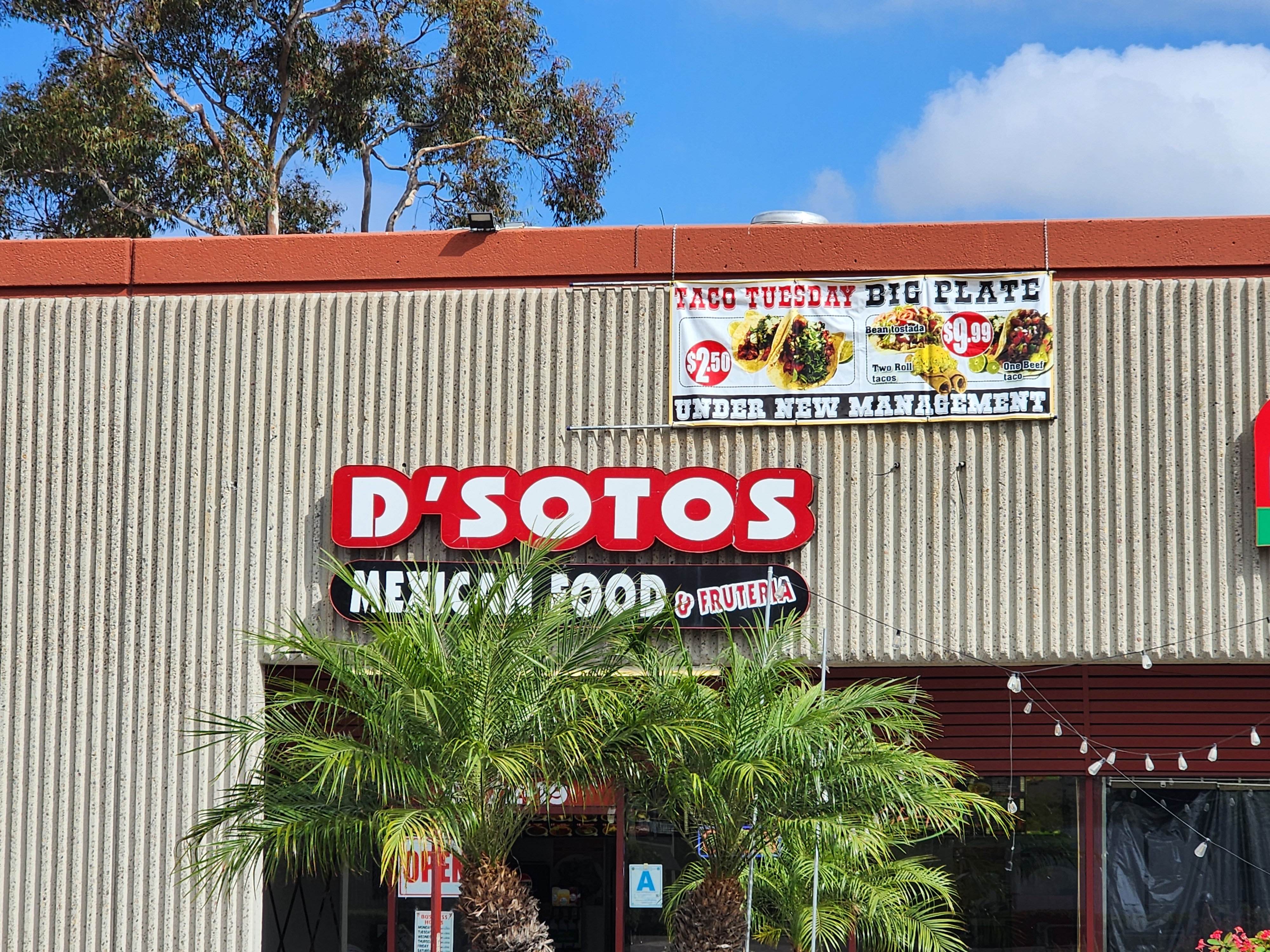 D'Sotos Mexican Food storefront on Miramar Road